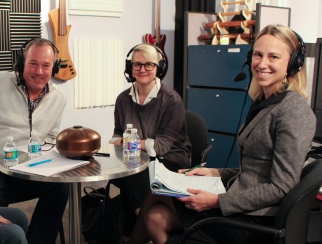 Sara Whiffen (right) and Amy Gardner (center) joined host Bill Thorne (left) in the podcast studio.